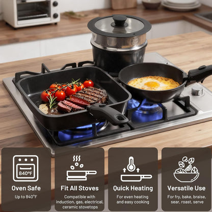 KIKCOIN Ceramic Nonstick Pots and Pans Set - Cookware Set with Detachable Handle - 25 Pack Stackable Cooking Set for RV Kitchen, with Frying Pans, Steamer - Induction/Dishwasher/Oven Safe, PFOA Free