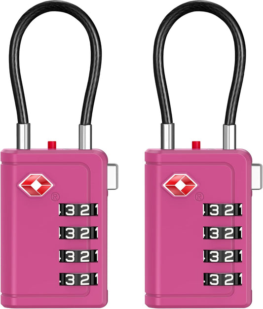 Puroma TSA Approved Luggage Travel Locks with Open Alert Indicator, 4 Digit Combination Resettable Code Zinc Alloy Lock for Suitcase, Backpack, Bag, Toolbox, Locker (2 Pack, Rose Red)