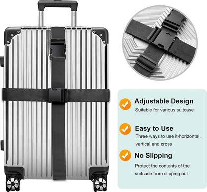 Luggage Straps for Suitcases, Black - Premium Quality Polyester Material, TSA Approved, Adjustable & Versatile, Sturdy Buckle, 4 Pack - Ideal for Travelers