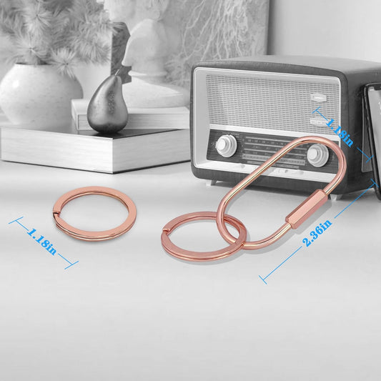 Key Chain, Brass Key Rings 2 Pack Screw Lock Key Organizer with 4 Rings Carabiner Keychain Clip for Men and Women