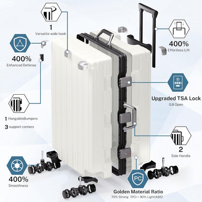 Krute Luggage 28 Inch Aluminum Frame Luggages TSA Lock No Zipper Checked Suitcase with Spinner Wheels Hard Shell Lightweight PC+ABS Large Suit Case