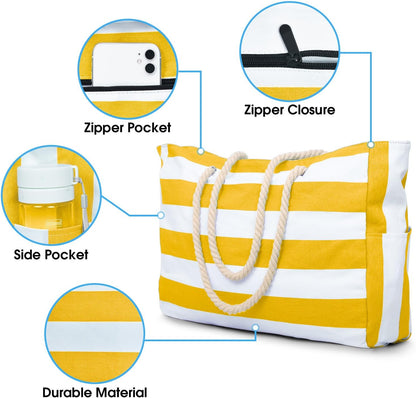 Becokan Beach Bags for Women Large Waterproof Beach Tote Bag Zipper Beach Bags Waterproof Sandproof Swim Pool Bag Large Tote