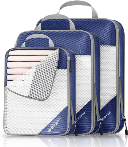 3 Set Compression Packing Cubes for Travel - Compressible, Lightweight, and Space-Saving Packing Cubes, Travel Essentials for Women, Navy