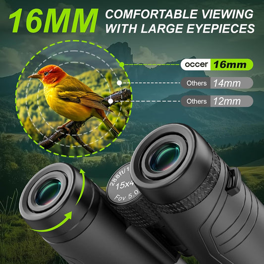 15x42 Binoculars for Adults High Powered - Occer HD Lightweight Travel Hunting Binoculars with Clear Low Light Vision for Bird Watching, Whale Watching, Camping -Black