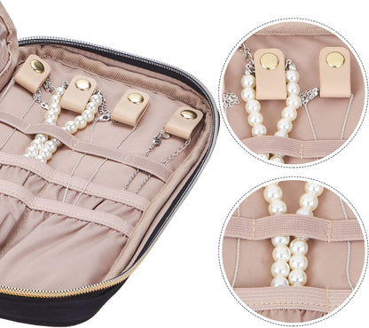 NISHEL Travel Jewelry Case, Holiday Organizer for Necklaces, Earrings, Rings, Bracelets, Watch, Black