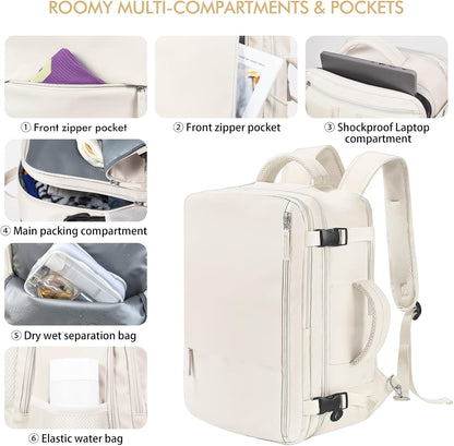 Beraliy Travel Backpack Airline Approved, Carry on Backpack, 16 Laptop Backpack, Waterproof Weekender Bag, Casual Daypack, Hiking Backpack, Beige