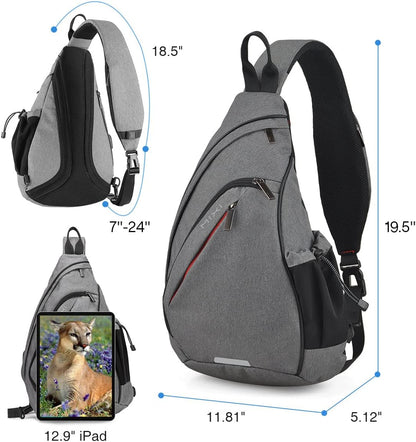 mixi Sling Bag Men Backpack Unisex One Shoulder Bag Hiking Travel Backpack Crossbody with USB Port for Men Women Versatile Casual Daypack-20 inch,Gery