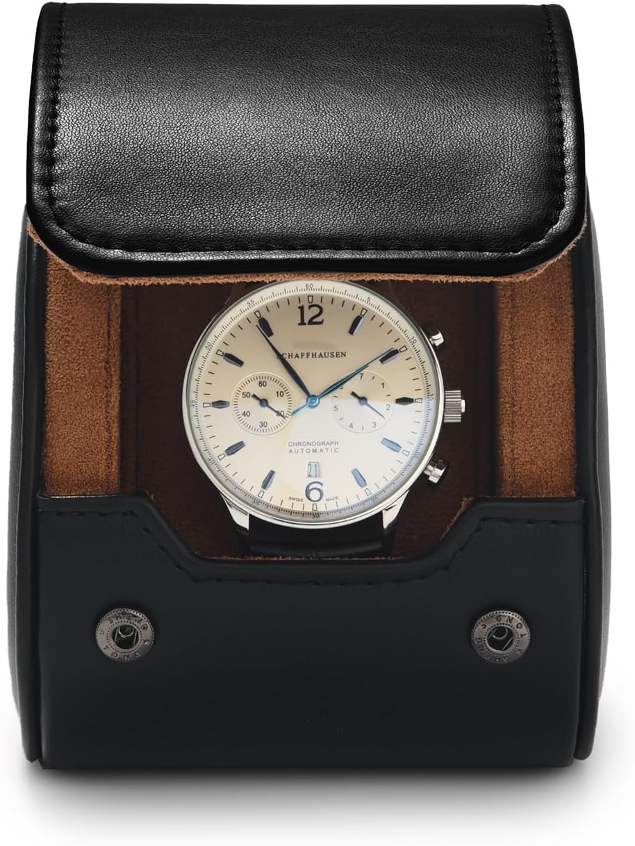 Oirlv Premium Leather Watch Roll Travel Case Single Watch Box for Men and Women Storage & Organizer Display, Anniversary Birthday（Black）
