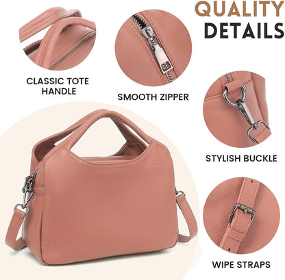 KOGTLA Genuine Leather Purses for Women, Crossbody Shoulder Bags with Top-Handle, Tote Satchel Handbags