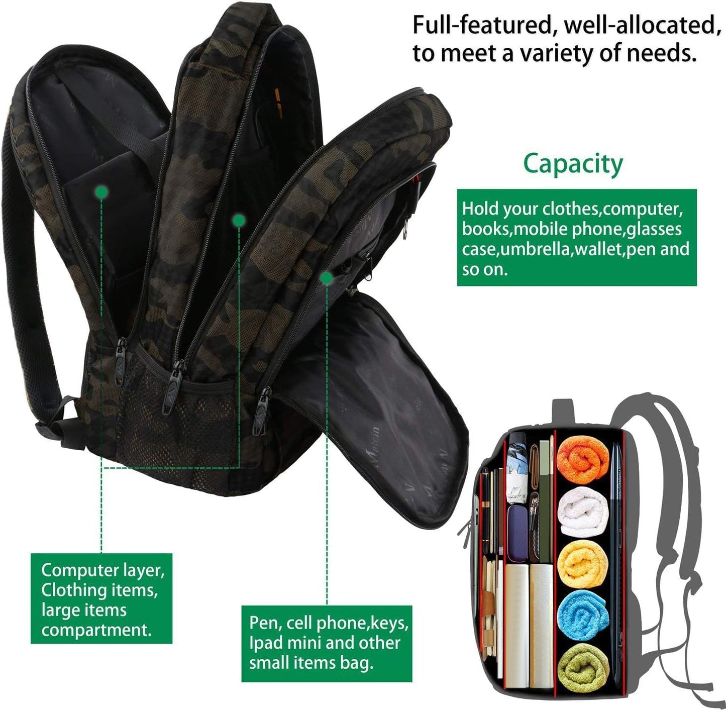 MATEIN 15.6 Inch Laptop Backpack, Sturdy Business Travel Laptop Bagpack with USB Charging Port, Sturdy Carry On Water-Resistant Daypack for Work College Bookbag Men Women Computer Backpack