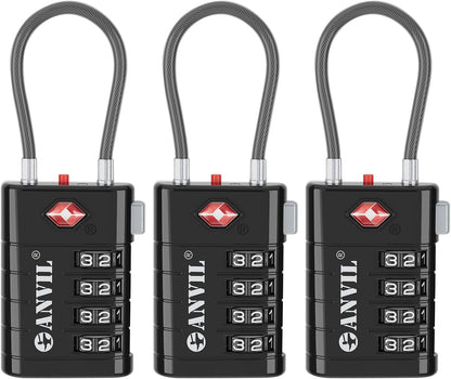 ANVIL 4 Digit Luggage Locks, TSA Locks for Luggage, Advanced TSA008 core, Alert Indicator for Your Travel Lock, Suitcase Lock. (3, Black)