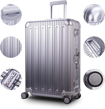 TRAVELKING All Aluminum Luggage Zipperless Hard Shell Suitcase with TSA Lock Spinner Wheels Lightweight Metal Alloy Suitcases (Silver, 28 inch)