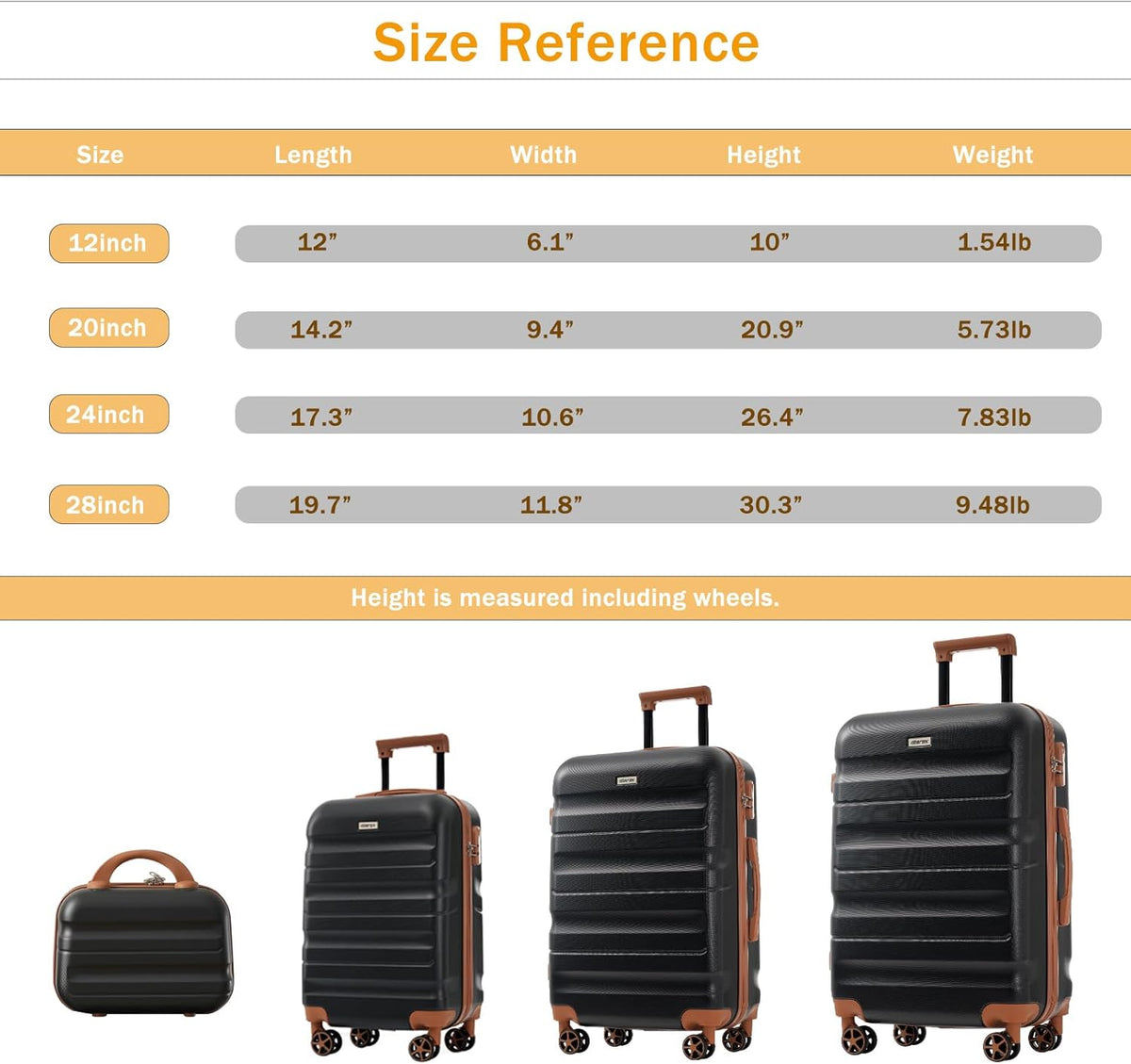 Merax Luggage Set 13 Piece, Hardshell ABS Suitcases with 8 Silent Spinner Wheels, Durable and Lightweight Travel Luggage for Family Trips, Black Brown