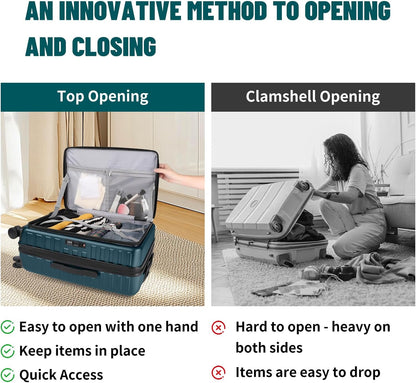 3-Piece 20/24 Top Opening Hardshell Lightweight Luggage and 28-Inch Clamshell Opening Suitcase with Spinner Wheels & TSA Locks, Teal Blue, 20in/24in/28in