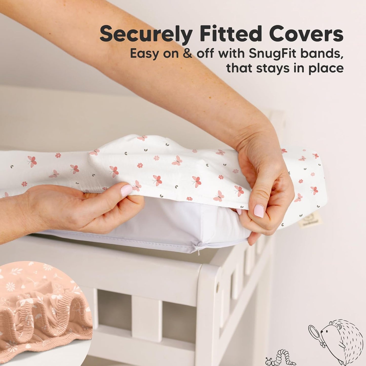 2-Pack Organic Changing Pad Covers for Girl,Boy, Neutral - 100% Cotton Changing Table Pad Cover,Soft Baby Nursery Diaper Changing Pad Sheets,Contour Changing Pads Liners,Change Pad Cover (Butterflies)