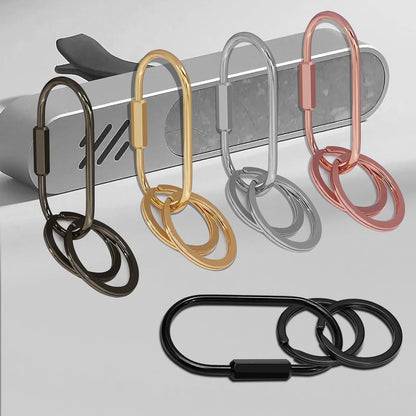 Key Chain, Brass Key Rings 2 Pack Screw Lock Key Organizer with 4 Rings Carabiner Keychain Clip for Men and Women