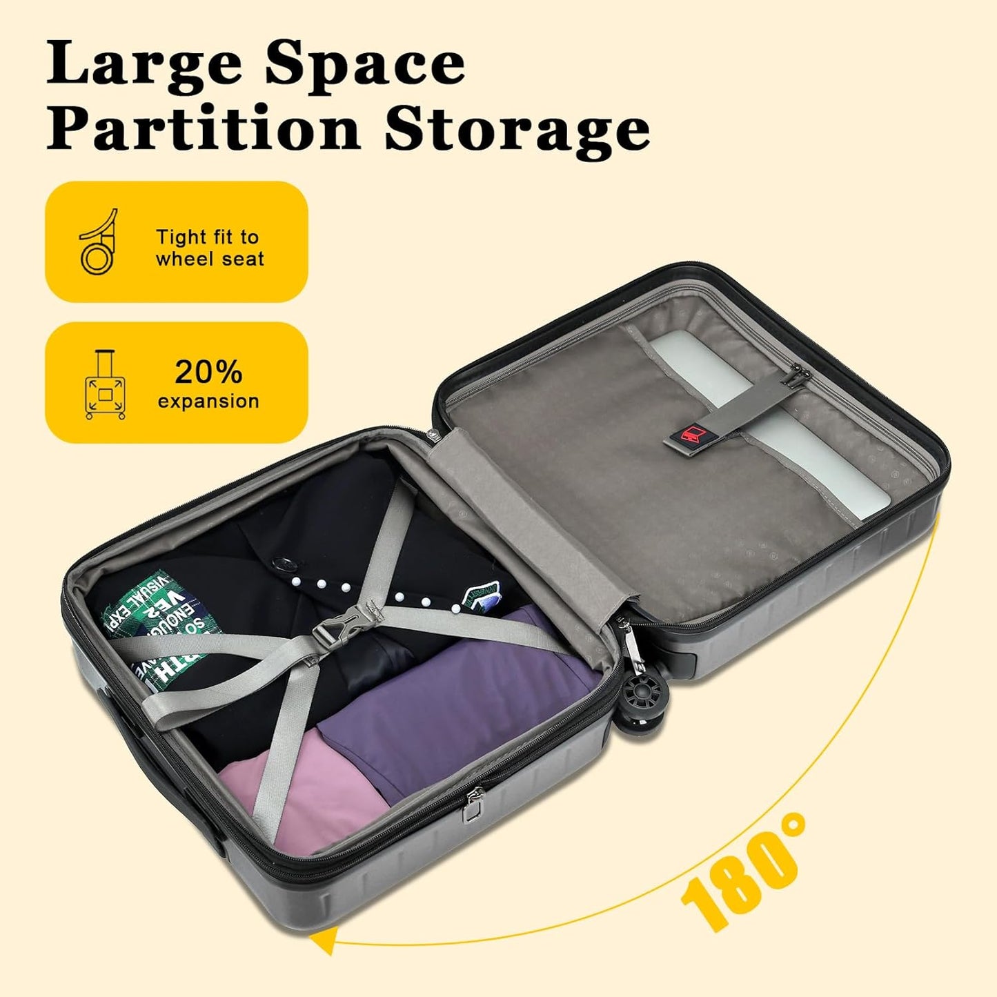 16 Inch Carry On Luggage Airline Approved, Expandable Lightweight ABS+PC Hard Shell Suitcases with 360° Spinner Wheels, TSA Lock, YKK Zippers (Dark Gray, 1 PC)