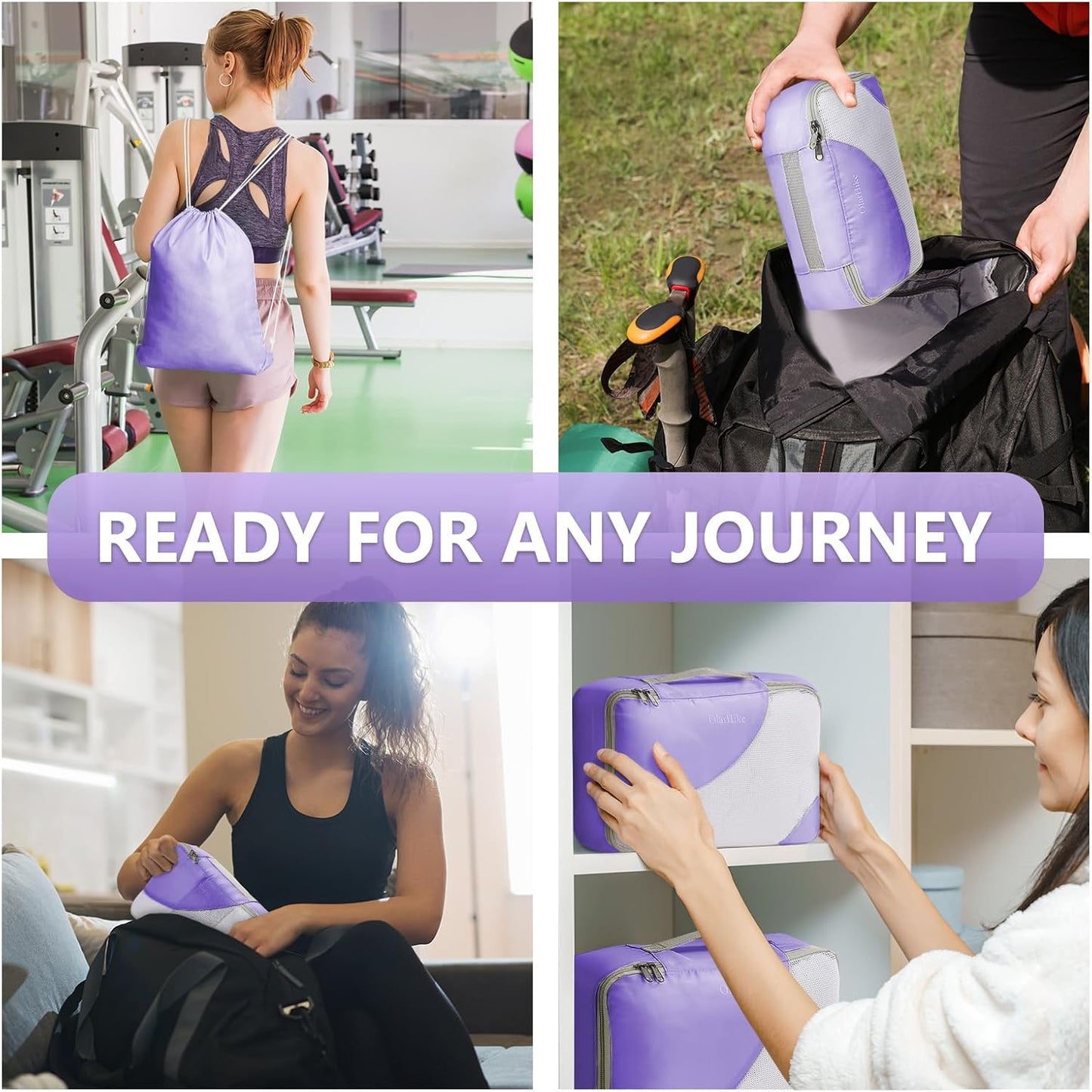 8 Set Packing Cubes for Travel, Gifts for Women Mom,Anti-Tearing Suitcase Organizer for Luggage with Shoe & Hanging Toiletry Bag,OlarHike Vacation Essentials & Accessories for Cruise Ship,Purple