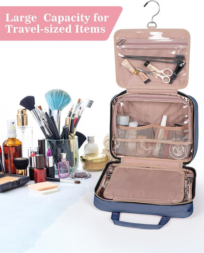 BALHLHG Toiletry Bag for Women with Hanging Hook, Medium Travel Makeup Organzier Bag, Water-resistant Cosmetic Travel Bag Toiletries Bag for Bathroom, Trip,Business, Greyblue