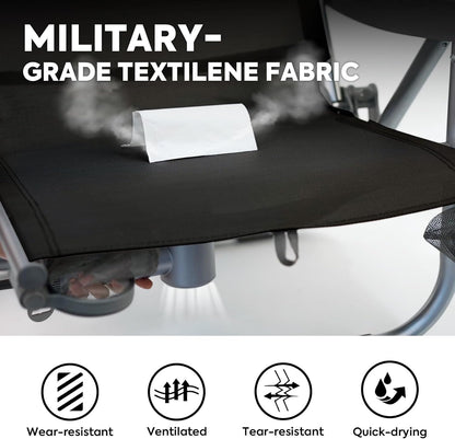 ICECO Backpacking Beach Chairs for Adults, 5 Positions Reclining Chair, Heavy Duty Folding Chairs, Portable Lay Flat Outdoor Chair with Cup Holder for Beach, Camping, Lawn, 350lb Capacity