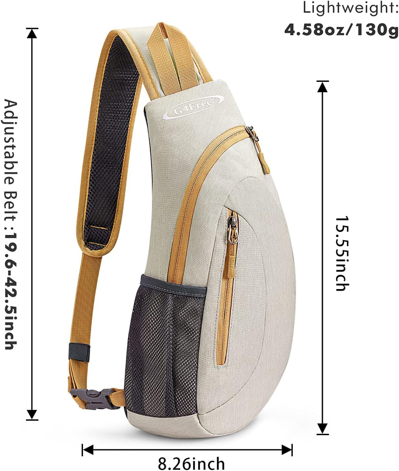 G4Free Sling Bag for Men Women, Small Crossbody Backpack Lightweight Chest Shoulder Bags for Travel, Outdoor and Sports (Ivory)