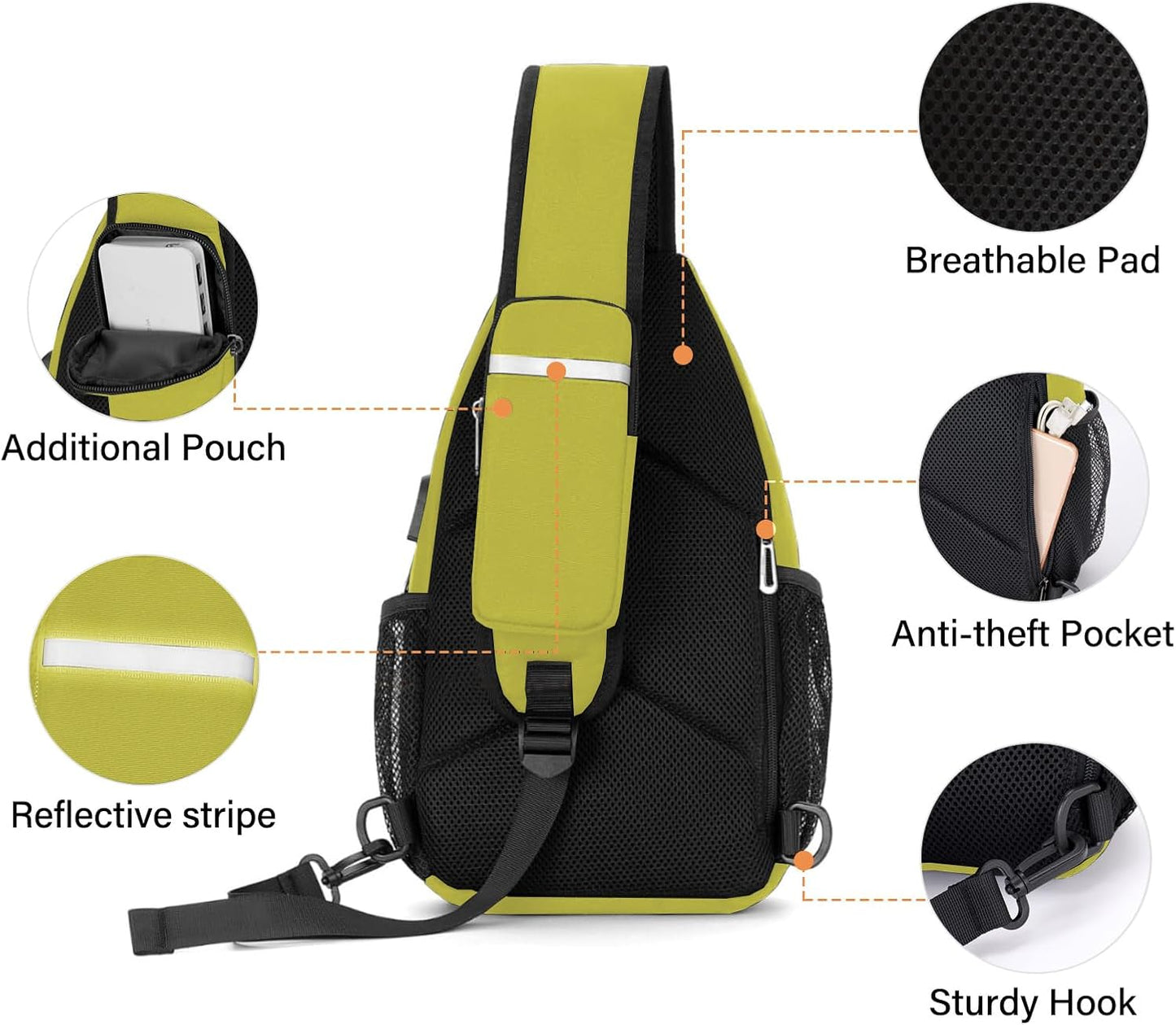 MOSISO Sling Backpack Bag, Crossbody Shoulder Bag Travel Hiking Daypack Chest Bag with Front Square Pocket&USB Charging Port