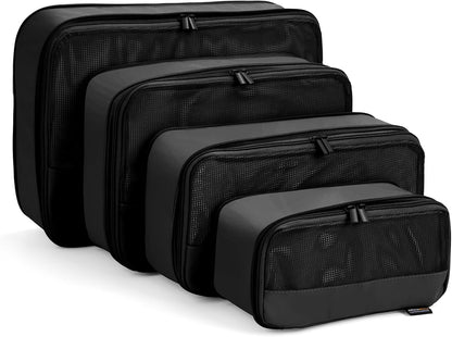 4 Piece Compression Packing Cubes for Suitcases and Backpack, Lightweight Travel Organizers (Black)
