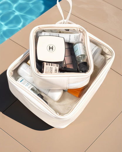 KOTORA TSA Approved Toiletry Bag with Mini Clear Makeup Bag PVC Cosmetic Bags for Women and Men, Carry on Airport Airline Compliant Bag Car Accessories for Women Men(B-Clear White)