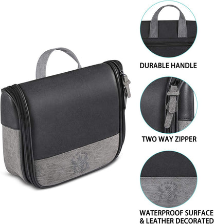 Hanging Toiletry Bag for Men VANCASE Vintage Leather Shaving Dopp Kit Medium Waterproof Travel Bathroom Bags Portable Shower Organizer