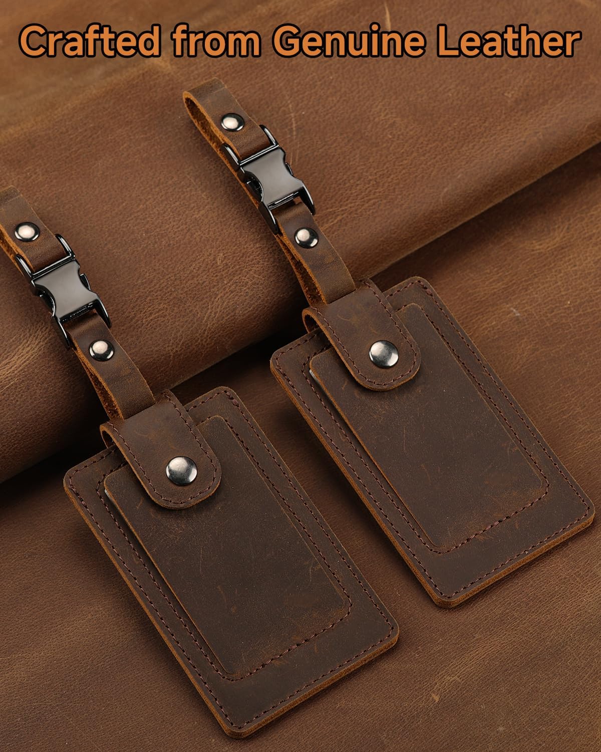 Premium Genuine Leather Luggage Tags for Suitcases - Quick Release, Privacy Protection, Elegant and Durable, Travel Essential Luggage Tag - 2 Pack Coffee