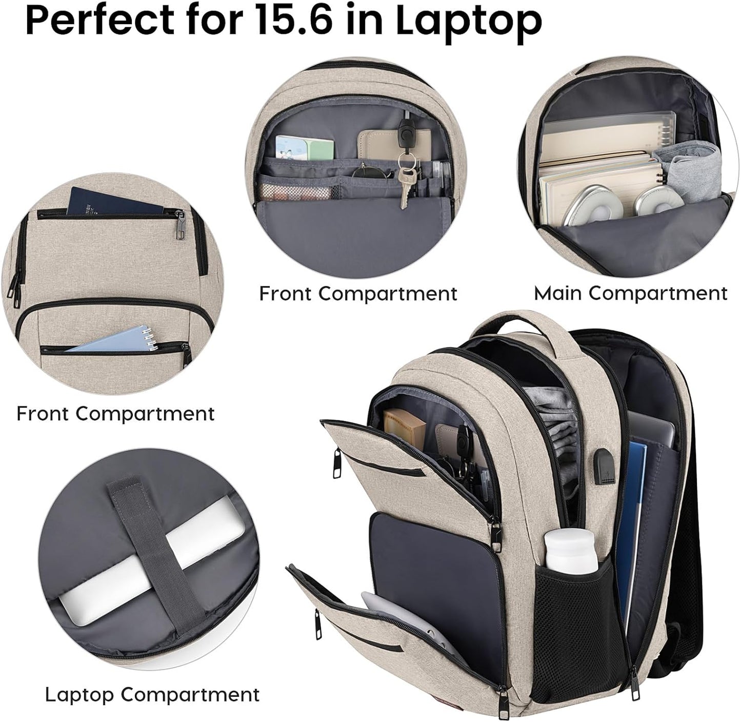 Backpack for Girls Women, School Backpack for Teen Boys, Lightweight Casual High School Bookbag, Daily-use Travel Laptop Backpack with USB Charging Port Fits 15.6 Inch Notebook