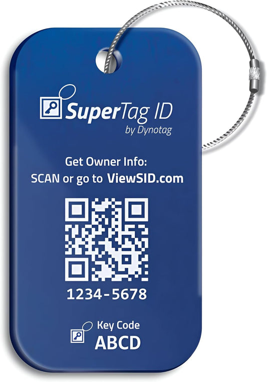 Dynotag® Sentry Series Solid Metal Web Enabled Smart Luggage Tag ID + Steel Loop, Anodized Aluminum with DynoIQ™ & Lifetime Recovery Service (Sapphire Blue)