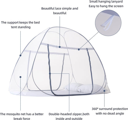 Pop-Up Mosquito Net Tent for Bed, Portable Folding Design Outdoor Camping Bed Tent with Net Bottom for Baby Adults, Easy to Install and Wash for Twin Size Bed 75 x 59 x 39 inch