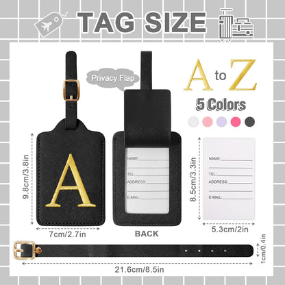 Personalized Initial Luggage Tags for Suitcase TSA Approved, Black Leather Cute Luggage Tag with Privacy Cover Name Card, Embroidered Custom Luggage Tags Travel Backpack Tags Gifts for Women Kids(A)