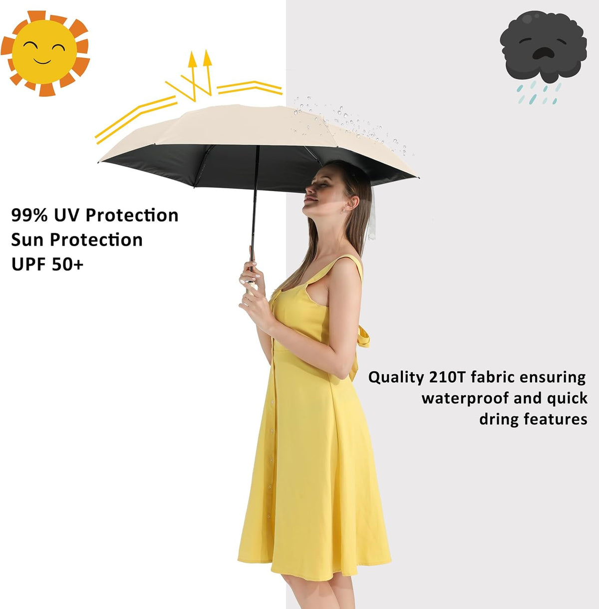 BAODINI Small UV Protection Travel Umbrella Compact for Rain and Sun UPF 50+ 41 inch Portable Umbrella for Women and Men