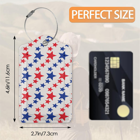 American Patriotic Stars Luggage Tags Bag Tag with Privacy Cover Name Id Card Stainless Steel Loop Suitcase Labels Pu Leather USA Flag Baggage Tags for Travel,2 Pcs