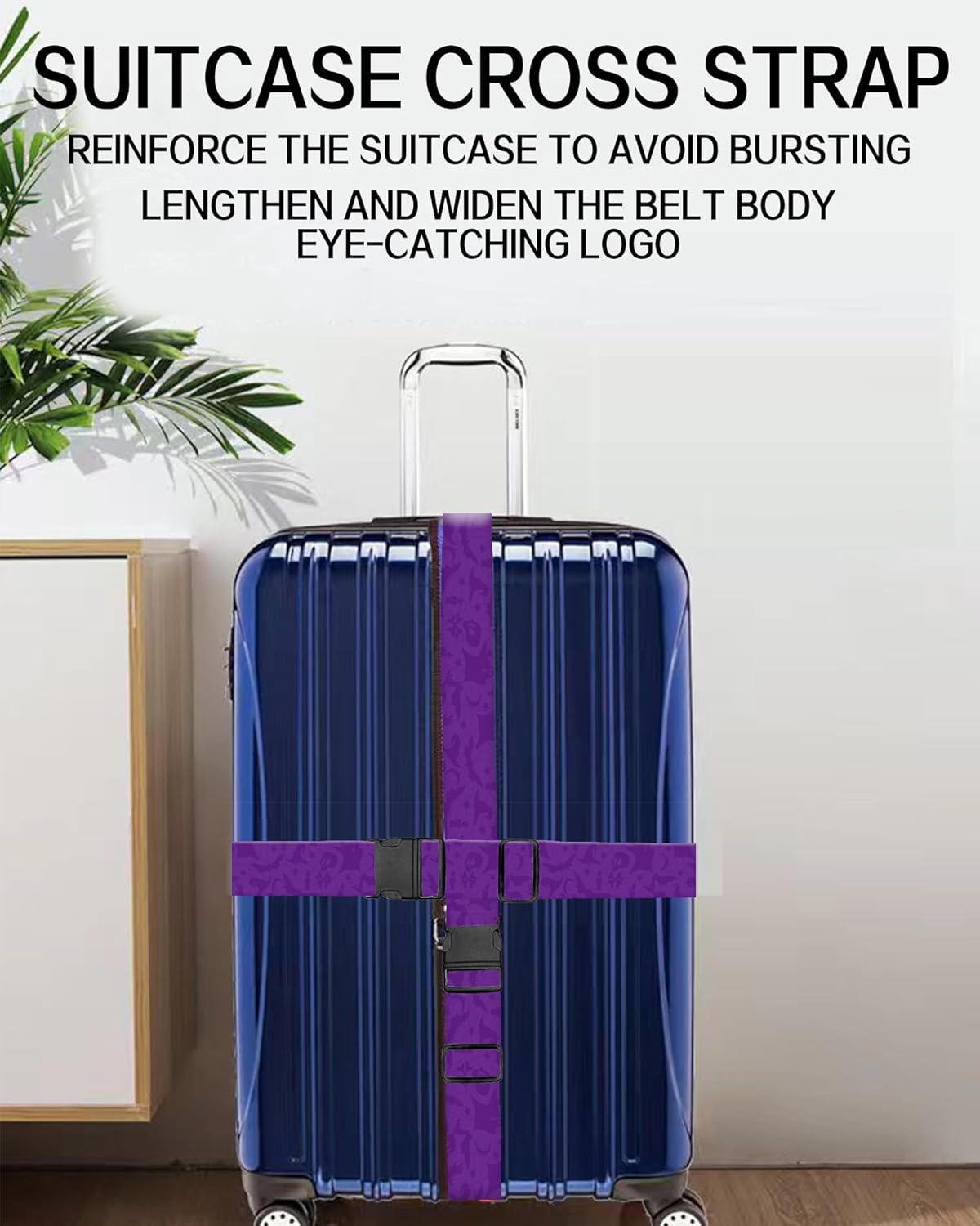 Luggage Straps for Suitcases, Adjustable Travel Belt, Durable Wide Luggage Strap, Cute Suitcase Strap Identifiers with Buckle, Bag Straps for Luggage, Purple Bats Skulls
