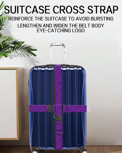 Luggage Straps for Suitcases, Adjustable Travel Belt, Durable Wide Luggage Strap, Cute Suitcase Strap Identifiers with Buckle, Bag Straps for Luggage, Purple Bats Skulls