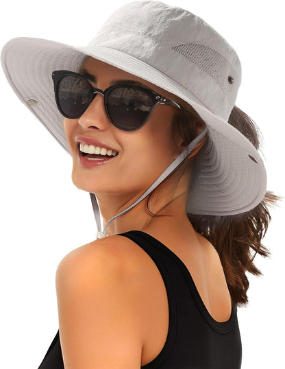 FURTALK Womens Sun Hat with Ponytail Hole Beach Hiking Summer Wide Brim UPF 80+ Outdoor Protection Foldable Bucket Hat