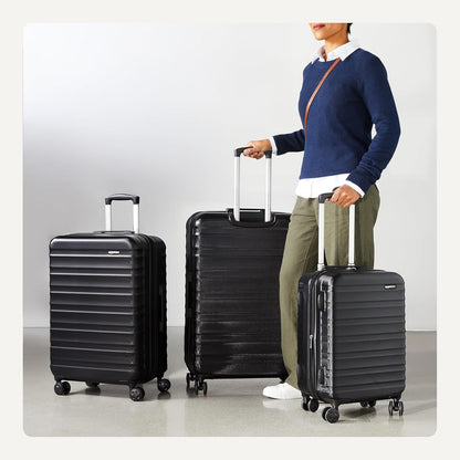 Amazon Basics 3-Piece Set (21", 26", 30"), Hardshell Suitcases With Wheels, Expandable For Up to 25% More Space, With Scratch-Resistant Surface, Four Multi-directional Wheels, Black