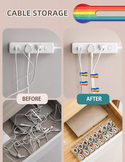 Kanemc Magnetic Cable Tie, 4.72'' Cord Ties Magnet Cable Straps Cord Wrap For Travel Phone USB Charging Cable Management Whiteboard Markers (8Pcs, Rainbow Color)