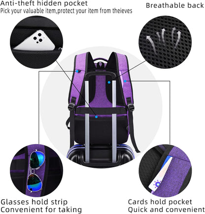 DUSLANG 17 Inch Laptop Backpack for Travel Water Resistant College Backpack for Women Laptop Bag with USB Charging Port Work Backpack,Purple