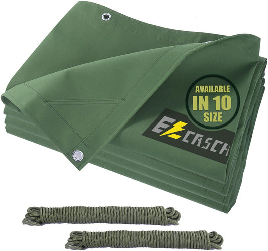 20’x30’ Canvas Tarp Heavy Duty Water Resistant Tarpaulins with Aluminum Grommets,UV Resistant, 22Mil Multipurpose Drop Cloth, 14oz Cover Sheet for Outdoor and Indoor Use with Ropes Green