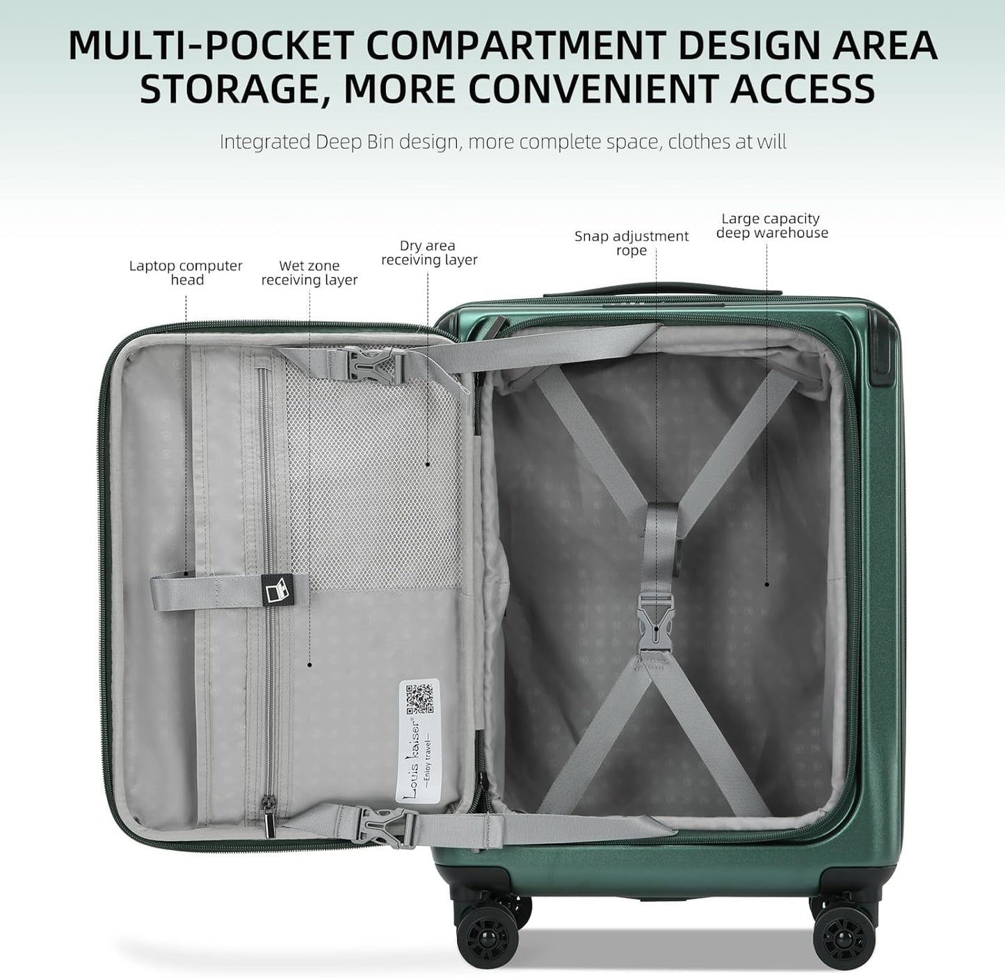 Carry On Luggage, 20 Inch Top Opening Aluminum Frame Lightweight Airline Approved ABS+PC Hard Shell Suitcases with Silent Wheels, TSA Lock, Front Pocket & Wet-dry Separated Six-piece Set