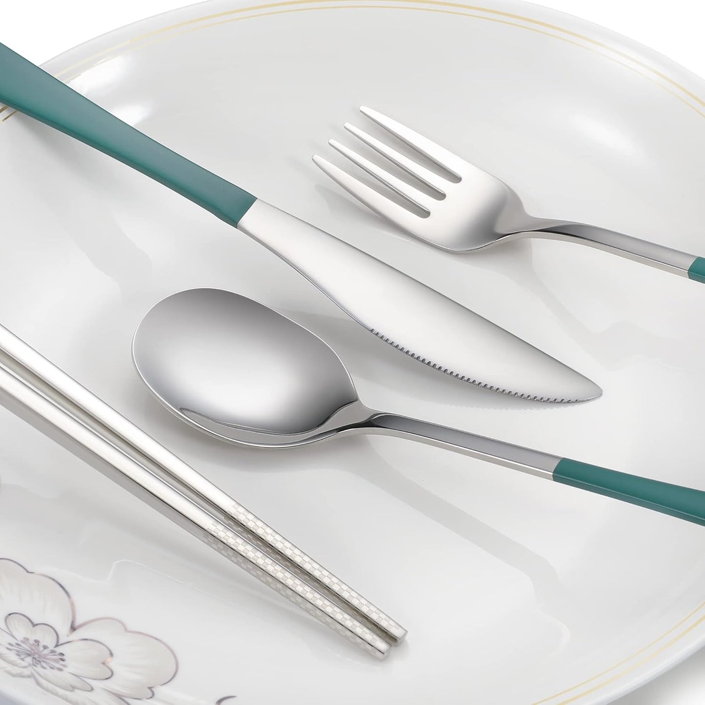 Travel cutlery set, 18/8 stainless steel cutlery, Reusable utensils set with case, Portable Silverware Lunch Box for Camping and Office