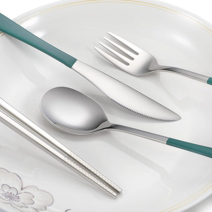 Travel cutlery set, 18/8 stainless steel cutlery, Reusable utensils set with case, Portable Silverware Lunch Box for Camping and Office