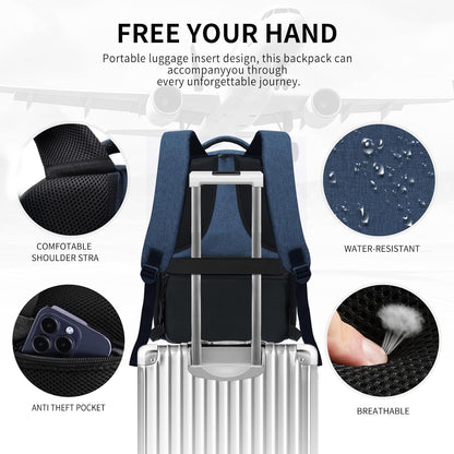 Blue Backpack for Men Women, Backpack for School, School Backpacks for Boys Girls Teens, 15.6 inch Laptop Back Pack with USB Charging Port, Large College Book Bag, Business Work Travel Bookbag