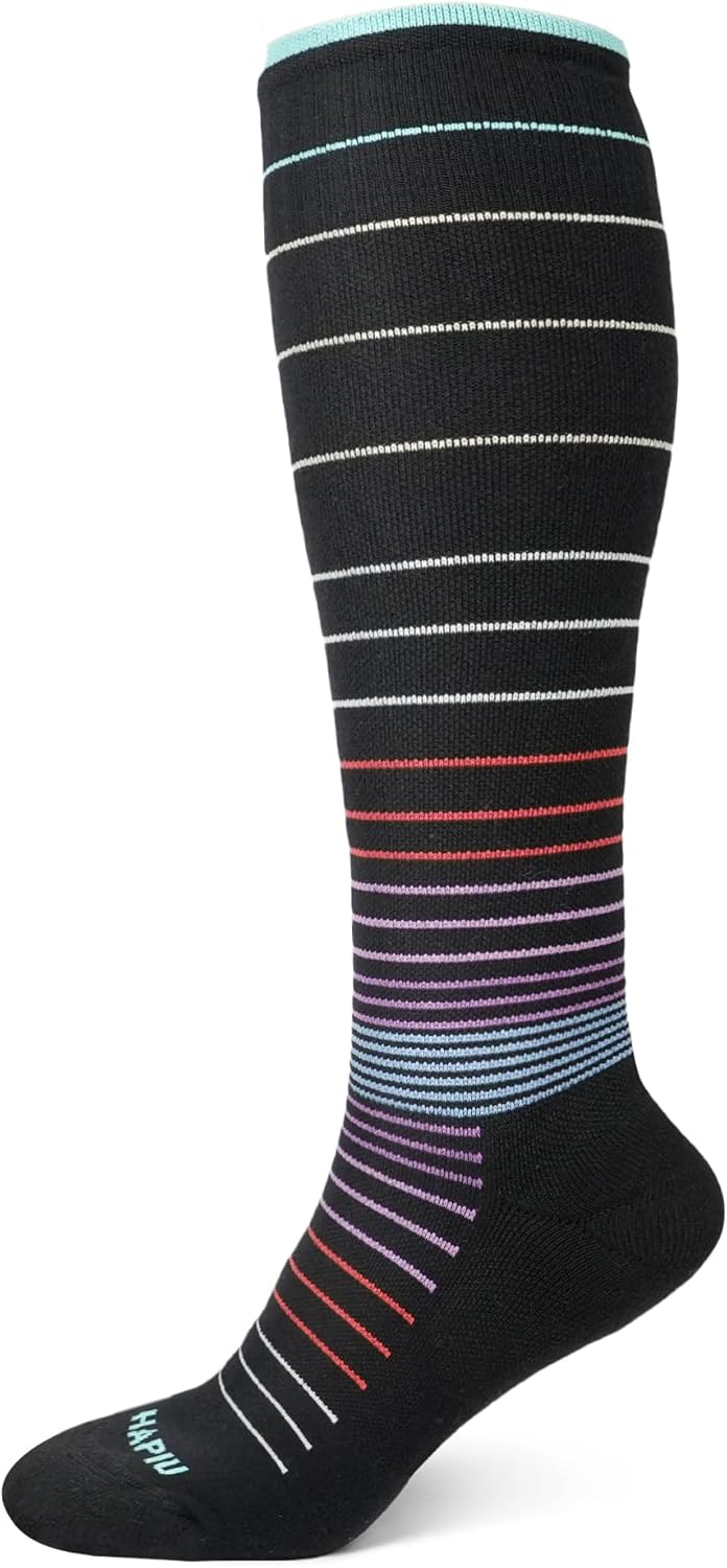 HAPIU Merino Wool Easy On Compression Socks for Women & Men, 15-20 mmHg, Plus Size Knee High Stocking for Nurses, Pregnancy, Travel, Flight, Medias de Compresión Mujer