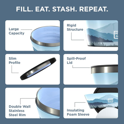 HYDAWAY 1-Quart Collapsible Insulated Bowl with Lid - BPA-Free, Leak-Resistant, Space-Saving Camp Bowl - Ideal for Hiking, Travel & Outdoor Meals