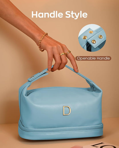 Cute Gifts for Women, Personalized Makeup Bag with Handle, Initial Double Layer Cosmetic Bag with Makeup Brush Organizer, Teacher Appreciation Gifts for Women, Gifts for Friends Female Mom